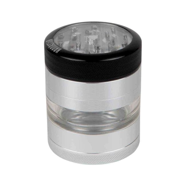 Kannastör® Clear Top Jar Body 4-Piece Multi Chamber Grinder with Stainless Easy Change Screen™ - 2.2" -KNSTR-SKJCL-M4-22