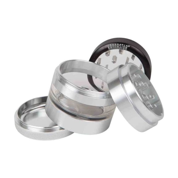 Kannastör® Clear Top Jar Body 4-Piece Multi Chamber Grinder with Stainless Easy Change Screen™ - 2.2" -KNSTR-SKJCL-M4-22