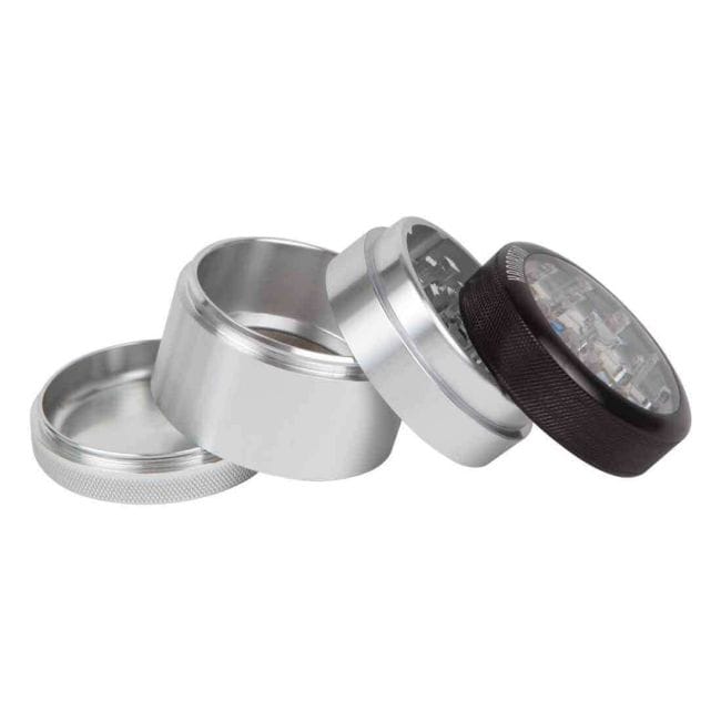 Kannastör® Clear Top Jar Body 4-Piece Multi Chamber Grinder with Stainless Easy Change Screen™ - 2.2" -KNSTR-SKJCL-M4-22