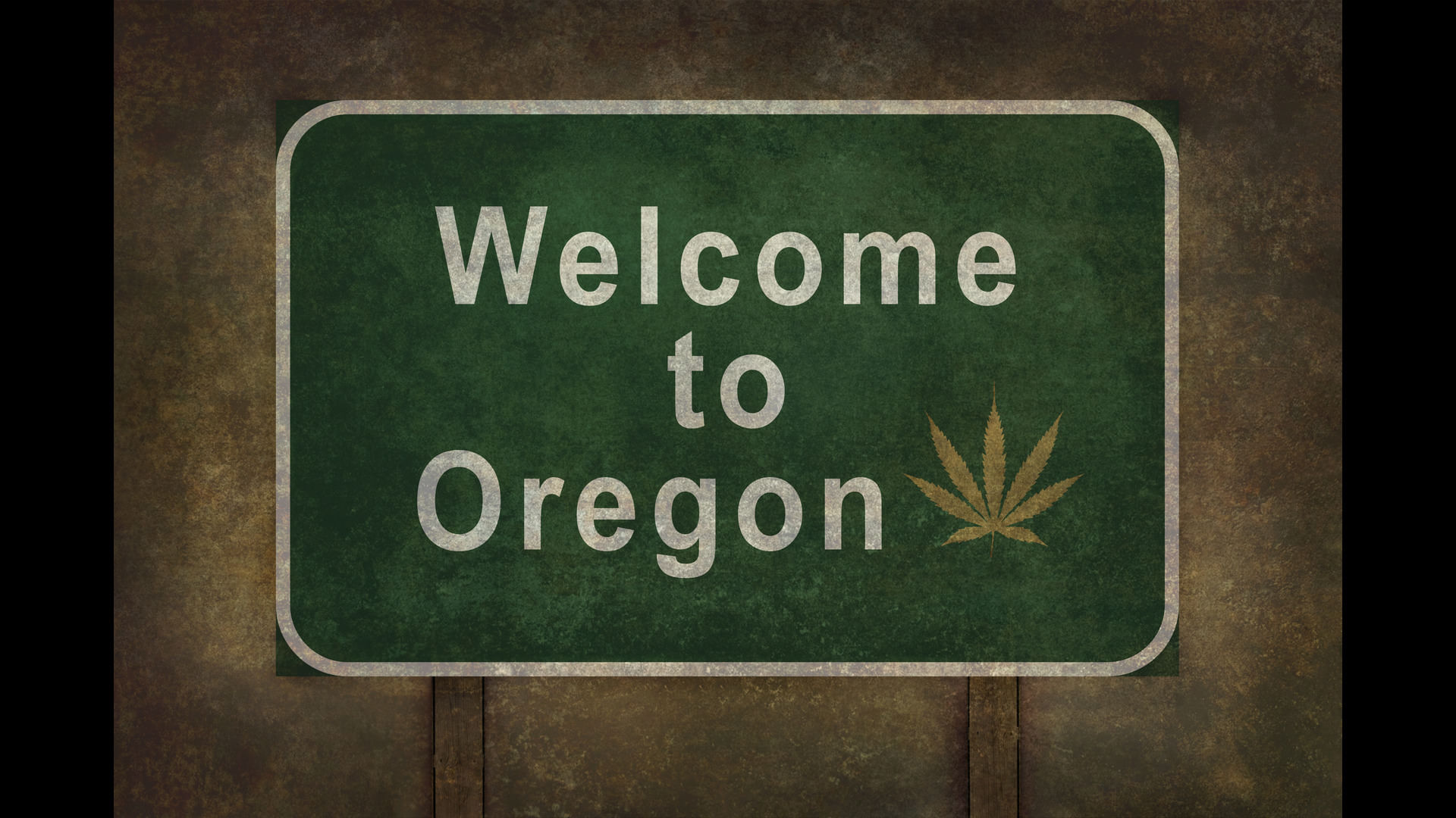 Oregon sign with cannabis leaf