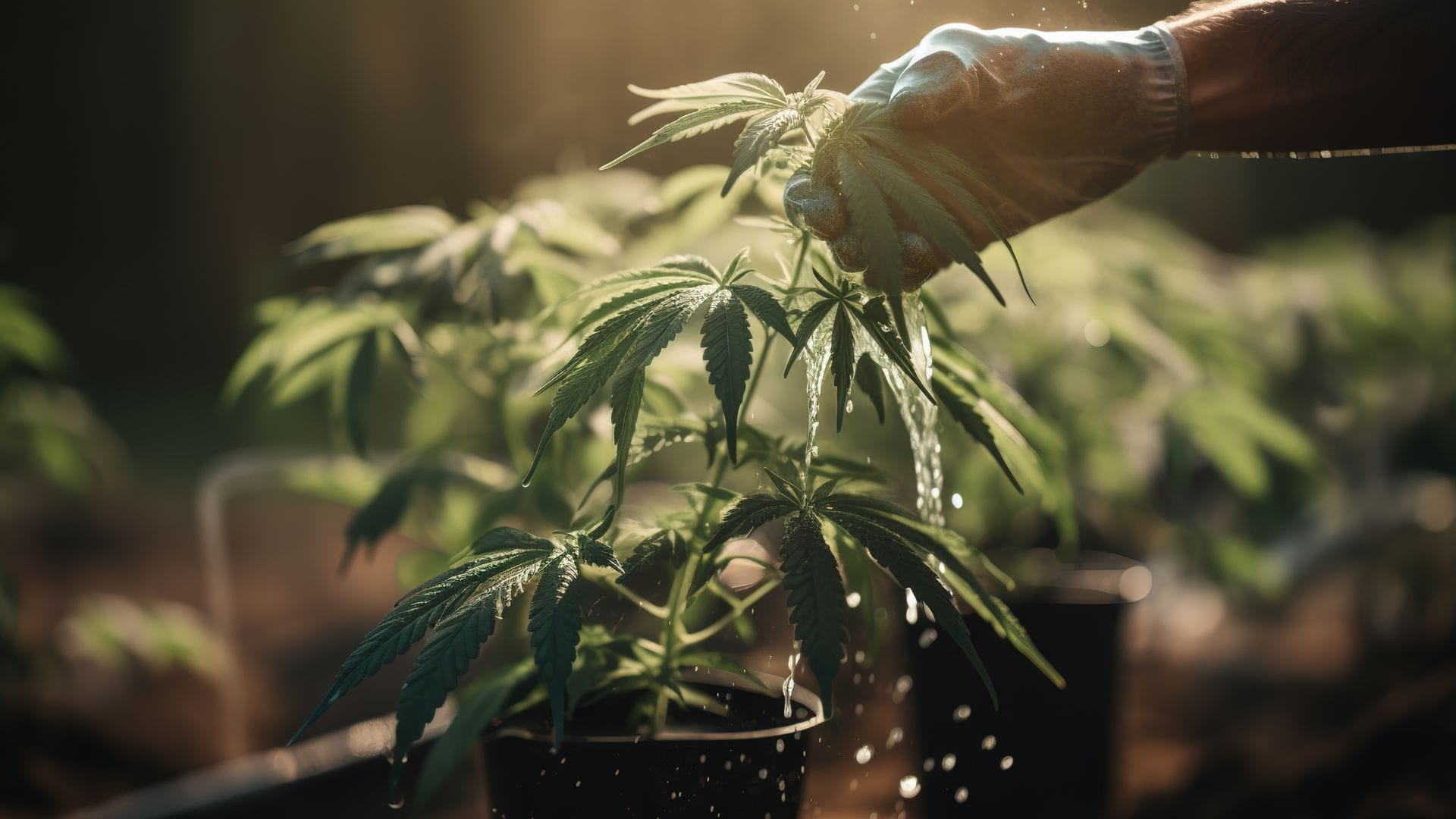 Watering Cannabis Plant