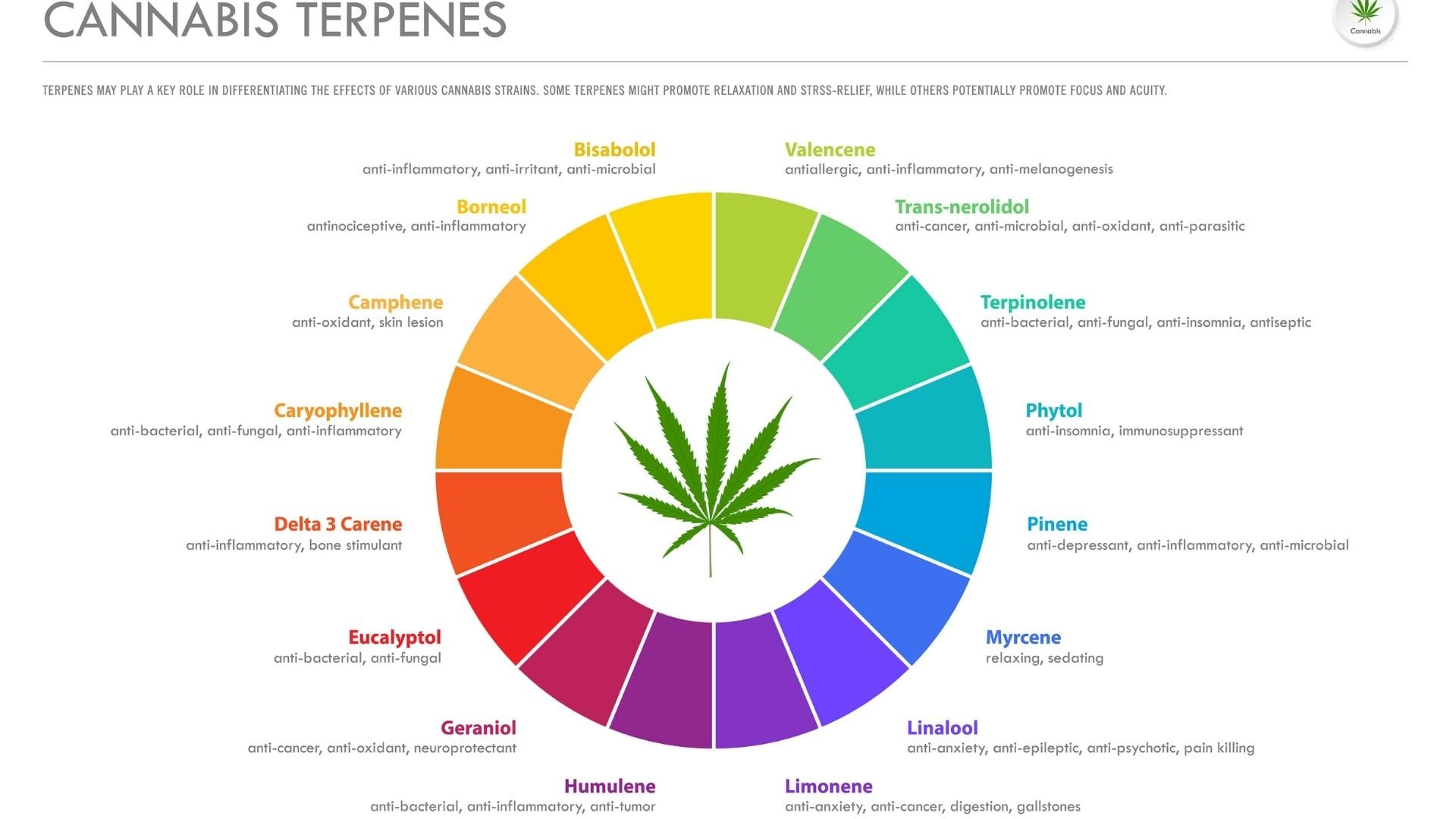 Terpenes are responsible for aroma and flavour, among other qualities of cannabis