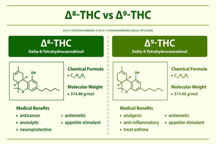 comparison of delta 8 thc and delta 9 thc