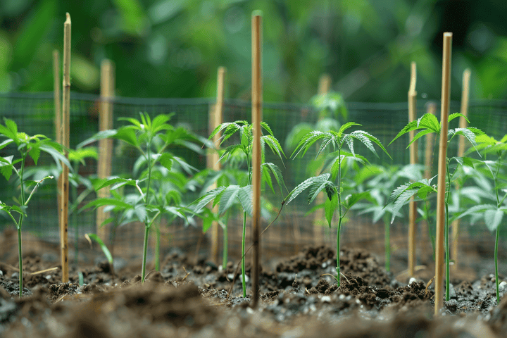 early stage outdoor plant protection windbreaks and stakes